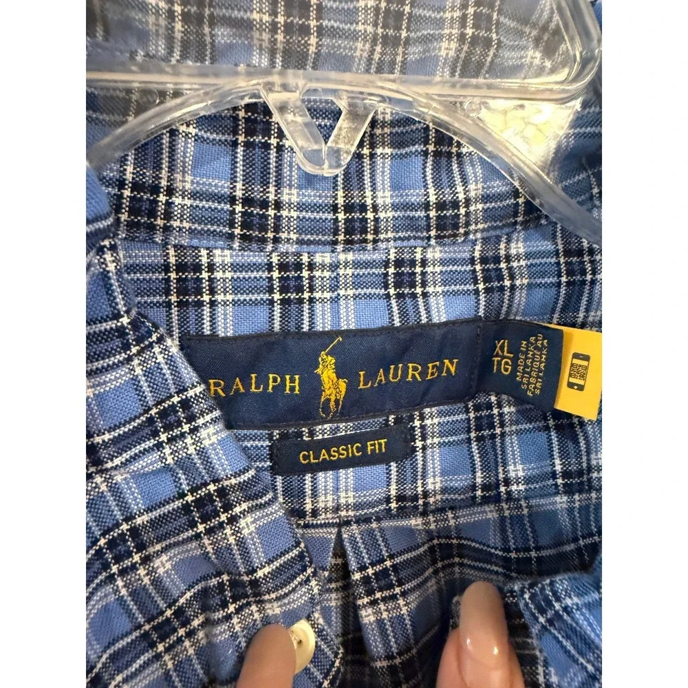 Polo Ralph Lauren Mens XL Classic Fit Blue Plaid Cotton Button Down Shirt
